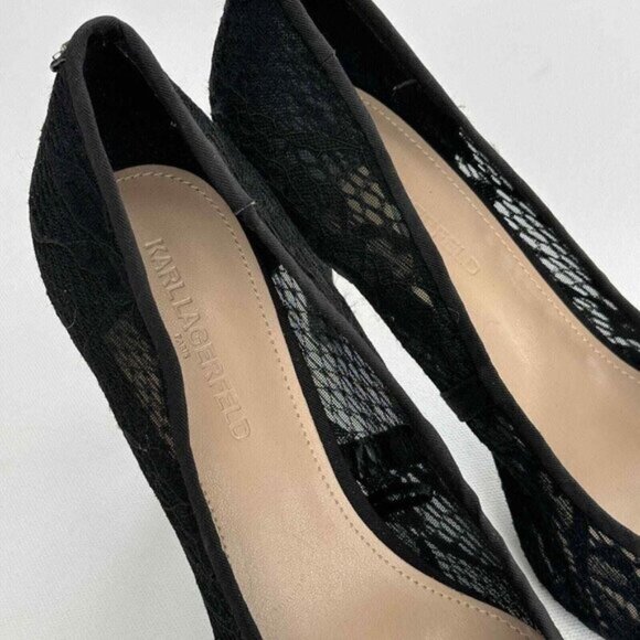 Karl Lagerfeld Paris Womens 9 M EU 40 Black Lace Pumps Roxana Pointed Toe Heels - Picture 3 of 15